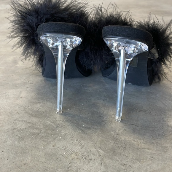 Azalea Wang feather boa Elegant Black Feathered Stiletto Heels size 8 Stripper - Picture 5 of 7